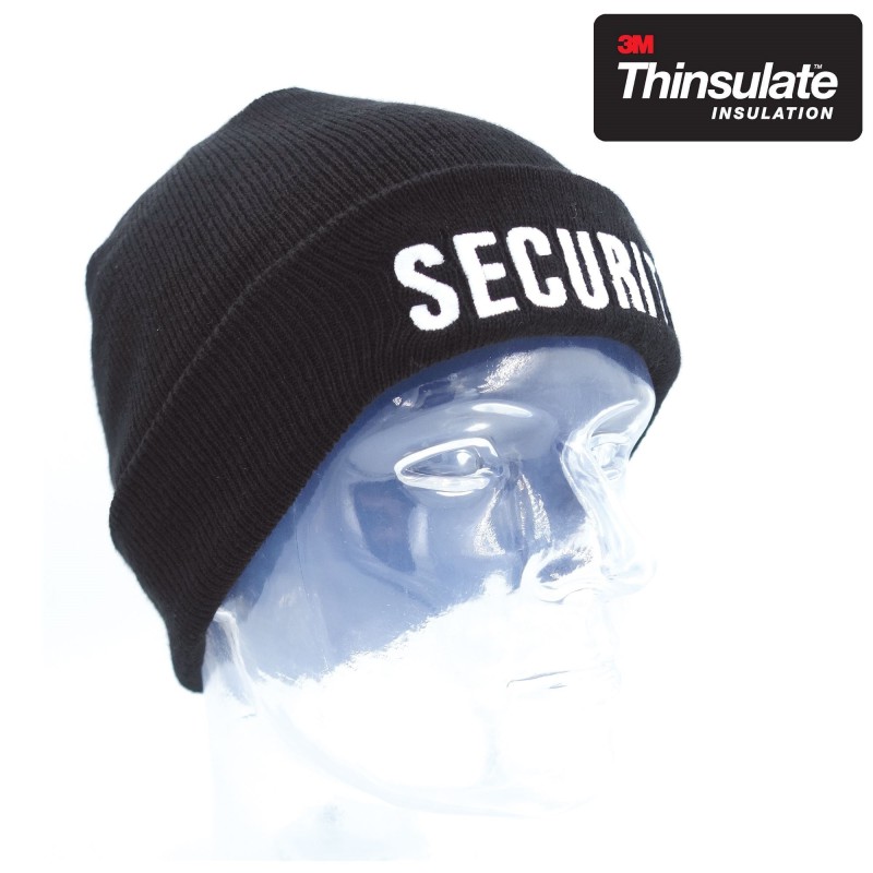 BONNET NOIR MAILLE THINSULATE BRODE SECURITE 